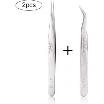 Dual-Action Eyelash Extension Tweezers – 2 Pack, Stainless Steel