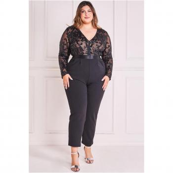 Goddiva Women's Plus Size Sequin Mesh Jumpsuit