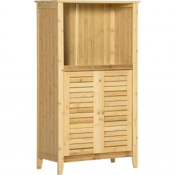 Mueble Auxiliar de Baño HOMCOM de Bambú con 2 Puertas 50x25,5x92 cm Natural