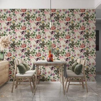 Beige Floral Rhapsody from Flora Collection, Matte Finish Vinyl Wallpaper without Paste