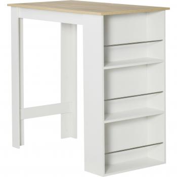 HOMCOM Tavolo Bar, 3 Mensole e Barre Protettive, Acciaio e Truciolato, 112x57x106 cm, Bianco