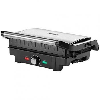 Grill Électrique Multifonction Contact 1600W Grille à Panini et Tostière Antiadhésive Inox avec Contrôle de Température Pliable