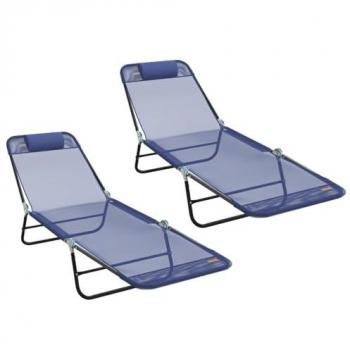 Chaise longue pliante double, couleur marine, dimensions 182 x 55 x 85,5 cm