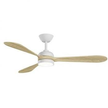 Ventilador de Techo Sólido con Luces LED y Motor DC para Exteriores 132 cm, 20 W, 3 CCT, Dimmable, Blanco/ Madera, IP44