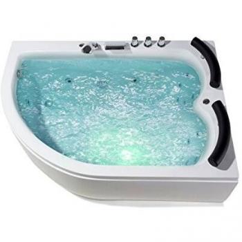 Supply24 Palermo XXL Whirlpool Badewanne – Rechtsdoppelt, 15 Massage‑Düsen, LED Unterwasserlicht, Wasserfall – Große Doppel-Eckwanne Hot