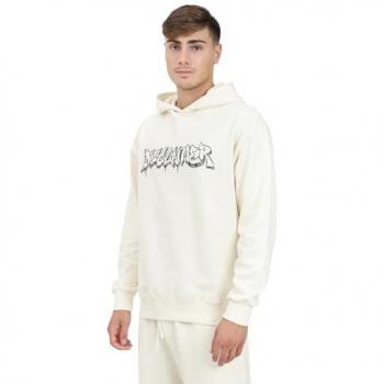 Felpa con Cappuccio Uomo Panna con Stampa Logo Taglia L