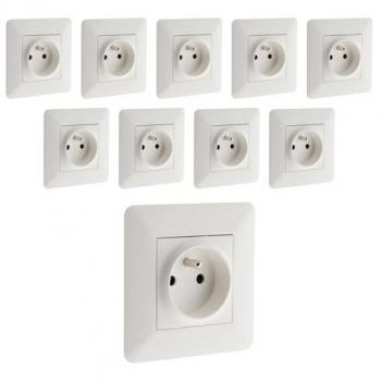Lot 10 prises 2P+T 16A en blanc – Artezo