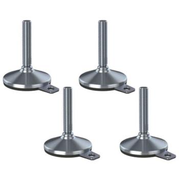 Pied stabilisateur en inox M20 x 100 mm, base 105 mm et coussin anti‑oscillation, poids support 8 800 kg (quatre unités)