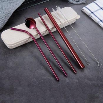 Stainless Steel Bent and Straight Drinking Straws with Brush