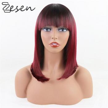 ZESEN Long Wine Red Synthetic Lace Front Wig