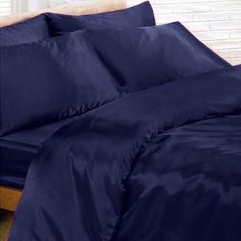 Housse Couette et 4 Taies Bleu Marine Satin