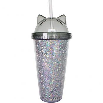 Cat Ear Water Bottle with Straw for School 420ML