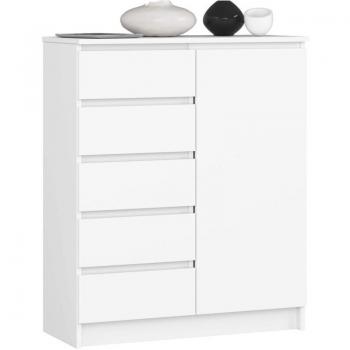 AKORD K80 – Blanché, 80 cm, 1 porte, 5 tiroirs, 3 étagères