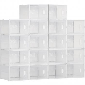 HOMCOM Organizador de Zapatos Modular Estantería Modulable con 18 Cubos Puertas Magnéticas 28x36x21 cm Transparente Aosom España
