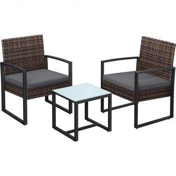 Suite d’appoint SONGMICS – Chaises et table en PE tressé, noir gris