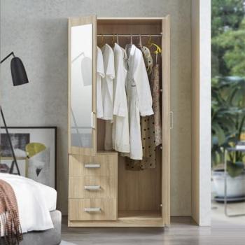 Armoire Bodolz 3 tiroirs avec miroir MDF 176 x 80 x 52 cm effet chêne sonoma