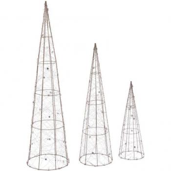 Ensemble de 3 Sapins Lumineux en Métal Doré