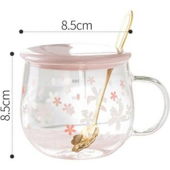 Ceramic Lid Cherry Blossom Coffee Mug with Spoon