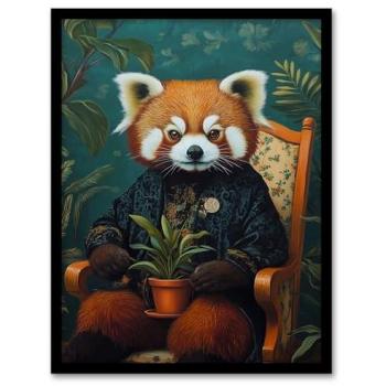 A4 Plant Lover Red Panda Kimono Canvas Print – Blue