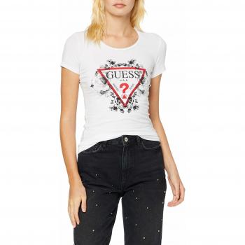 Camiseta Guess SS Cn Roses, Talla Mediana, Color Blanco (True White A000 Twht)