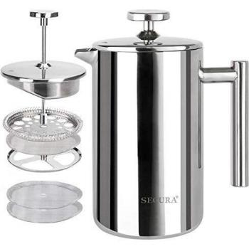 Secura French Press Coffee Maker, 304 Grade Stainless Steel Insulated Coffee Press, 17oz