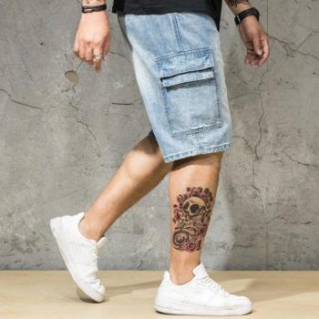 Plus Size 46 Men's Knee Length Denim Shorts