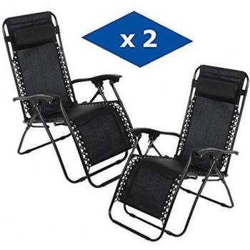 VIP HOGAR Set di 2 lettini pieghevoli multiposizioni, sedie Relax giardino o esterno Gravità zero (grigio)