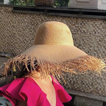Strohstrand‑Hüte – breiter schwarzer Hut für Frauen