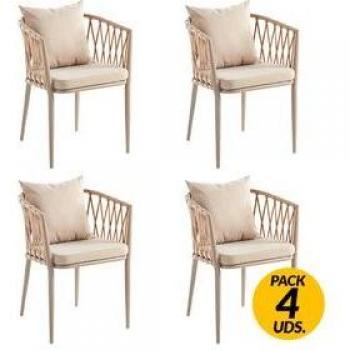 Adec Set de 4 Sillas Multiusos Con Ruedas Uso Interior/Exterior Con Cojines Arena