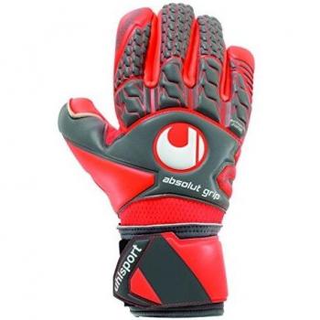Aerored UHLSPORT Handschuhe für Torhüter – AbsolutGrip Finger Surround, Graubraun/Rot/Weiß, Größe 8