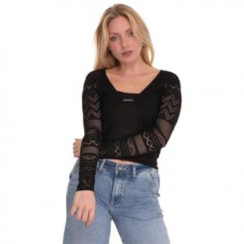 T-Shirt a Maniche Lunghe Guess Nellie Cardigan Nero