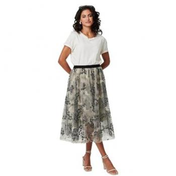 A‑Line Mid-Length Printed Skirt in Beige – Izabel London, Small
