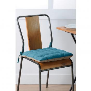 Coussin de chaise Pétrole et Lin réversible 40 cm