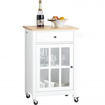Carro de servir SoBuy con 1 puerta de vidrio y 1 cajón, color blanco