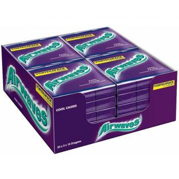 Airwaves Kaugummi | Cool Cassis | Lila, zuckerfrei | 20 x 3 Packungen (20 x 3 x 10 Dragees)
