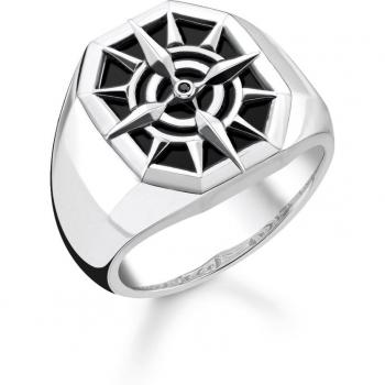 Anillo brújula de plata negra para hombre Thomas Sabo