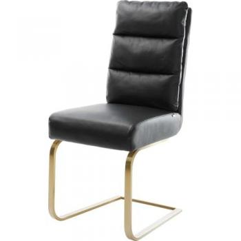 Freischwinger‑Stuhl Pela‑Flex in Schwarz mit Gold‑Echtleder und Taschenfederkern