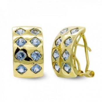 Pendientes Omega 15 mm en oro 18K con rombos y piedra aguamarina