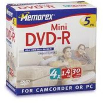 Memorex Mini‑DVD‑R 8 cm 1,4 GB – 5er Pack in Jewelbox