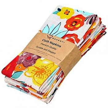 Ruvanti 6-Piece Reusable Napkin Set – 18x18, 100% Cotton, Red & Yellow Multi-Flower Design