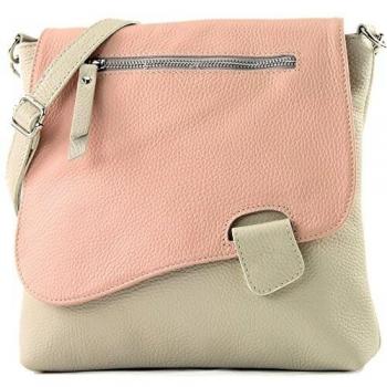 Messengertasche T146 Modamoda – Cremebeige/Rosa Lederdesign