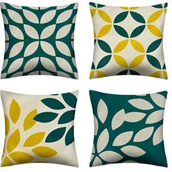 Housses de Coussin Pendali, Taie d'oreiller Décoratif en Lin de Coton, Géométrie Moderne, Fermeture Glissière Invisible, Lot de 4, 45 x 45 cm