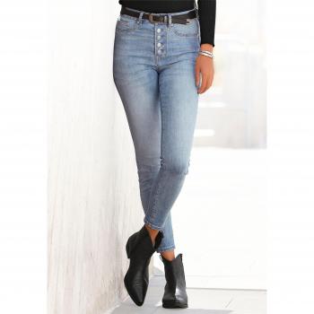 High‑Waist Skinny Jeans Buffalo – Damen, 38, Blau, modische Knopfleiste, Stretchfit