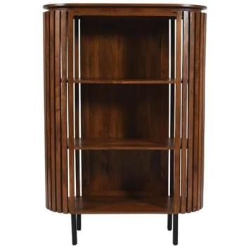 Indian Hub Brown Slatted Medium‑Tall Mango Wood Bookcase – 40x10x14.5