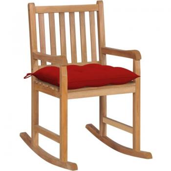 Lusso Casadino – Sedia a Dondolo Teak con Cuscino Rosso