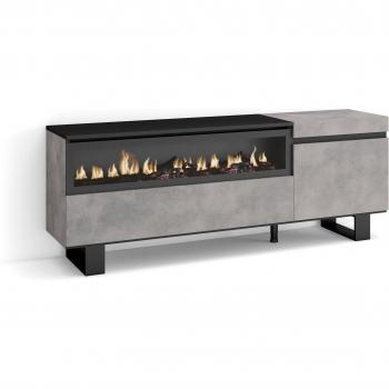 Skraut Home Meuble TV Ciment 150x35x57cm Cheminée Électrique