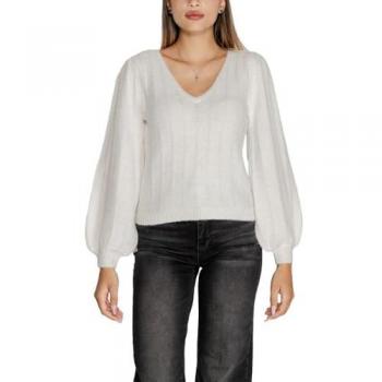 White Guess Textured V-Neck Sweater
