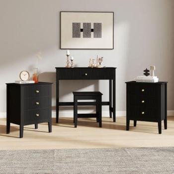 Hales Black Range Home Set: Dressing Table, Stool, Plus Two 3‑Drawer Side Tables