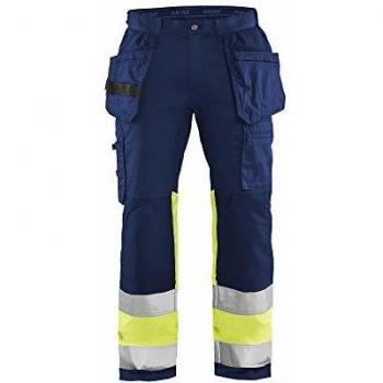 Pantalon de Travail Haute Visibilité Stretch Courtes Marine/Jaune Fluo S