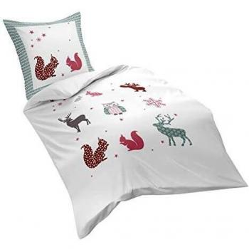 Fleuresse Parure de lit en Flanelle Beige/Rouge 200 x 135 cm